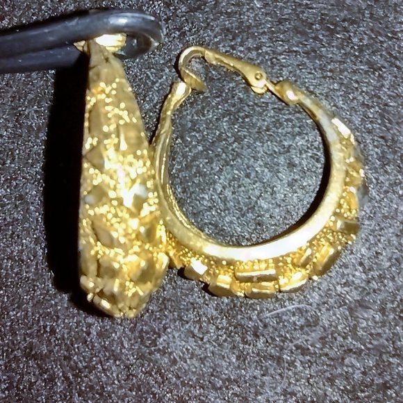 Golden Metal Hoop Clip-on Earrings - Picture 2 of 2